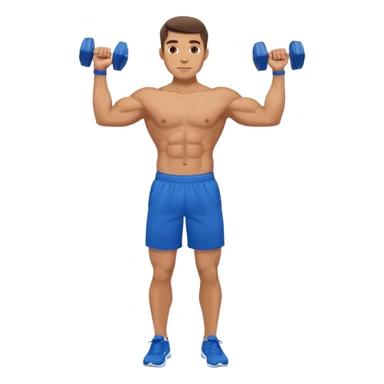 man with blue shorts doing side-lateral raise (T pose) with light dumbbells sticker