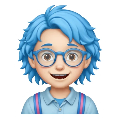 kid with teeth braces bunny eared blue haired curly big braces and glassess sticker