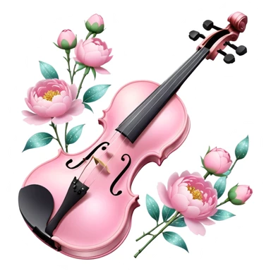 Iridescent soft pastel pink roamin romantic violin with peonies and glitter sticker