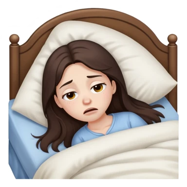 girl with long dark brown hair brown eyes and pale skin crying in bed tired sick sticker