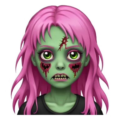 zombie girl with black, pink and green long hair with franja sticker