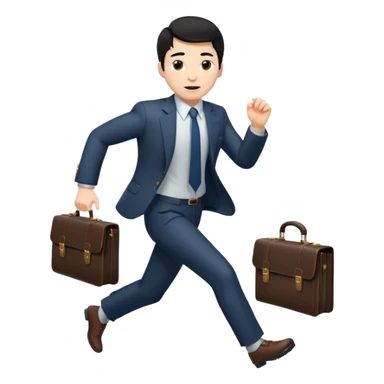 A black-haired man in a suit running with a briefcase sticker
