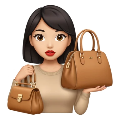 a girl with huge lips and false eyelashes, an Asian woman with a big purse guess sticker