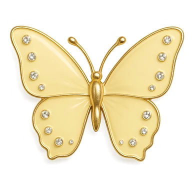 single soft yellow butterfly, light yellow enamel, sparkling gems sticker