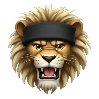angry lion with metal claws and huge mane with black beanie hat sticker