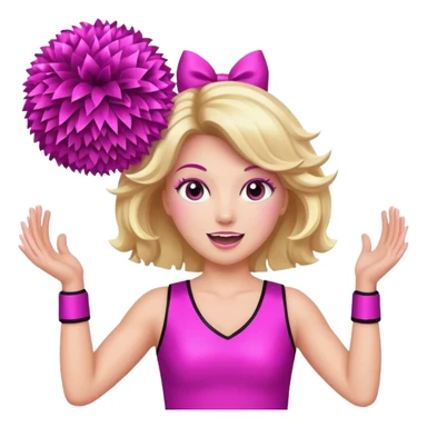 football cheerleader, hold a big cheering pom, pink and twinkle sticker