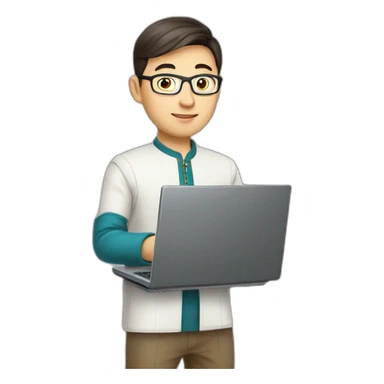 IT specialist man Kazakh in national clothes with laptop in hands sticker