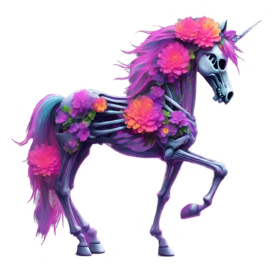 Neon Zombie Pegasus unicorn skeleton psychedelic flowers floral groovy art neon rave raving sticker