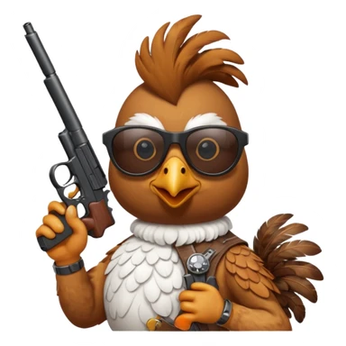 chicken wearing sunglasses holding a gun sticker
