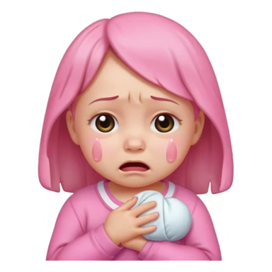 a portrait of crying baby girl, wearing pink clothes sticker