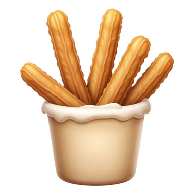Cinematic Realistic Churros Dessert Emoji, showcasing crispy, golden-brown fried dough sticks dusted with sugar rendered with lifelike detail and warm, inviting lighting. sticker