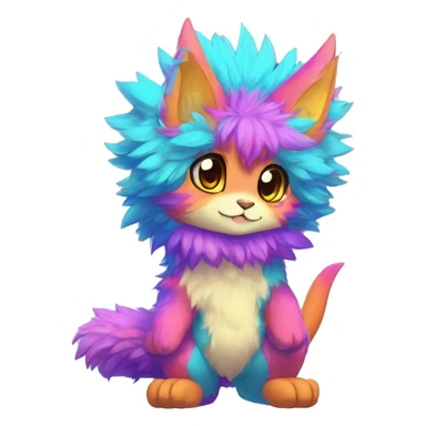 Anthro Scalie Fluffy Cool Cute Magical Shiny Colorful Neon Vibrant Colors Sparkle Kemono-style Chibi Fantasy-Animal-Fakémon-Pokémon-Hybrid Fur Sona Aesthetic Full Body sticker
