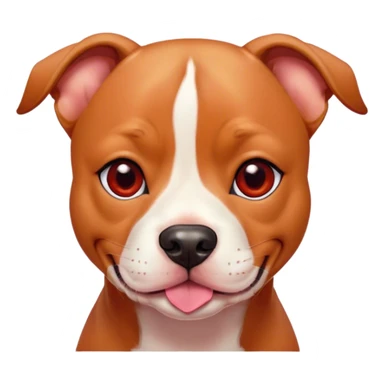 Cinematic Cute Red/Fawn Staffordshire Bull Terrier Portrait Emoji, Head tilted playfully and inquisitively, featuring a glossy red/fawn Fur with a vibrant sheen and delicate white accents, round, sparkling dark eyes filled with curiosity, Simplified yet irresistibly adorable features, highly detailed, glowing with a warm, friendly glow, high shine, affectionate and spirited, stylized with a touch of whimsy, bright and endearing, soft glowing outline, capturing the essence of a mischievous yet loving pup, so playful it feels like it could bound out of the screen and into your arms! sticker