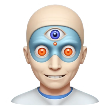mutant test subject portrait, head and shoulders only, third eye on forehead, pale skin, creepy calm smile, lab experiment style, 3D cartoon, mobile game icon style, clean background, no text, no watermark

 sticker