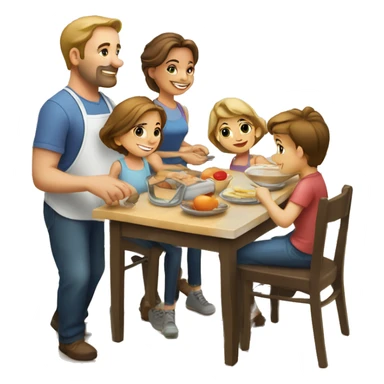 Caucasian family of 8 members preparing breakfast at kitchen  sticker