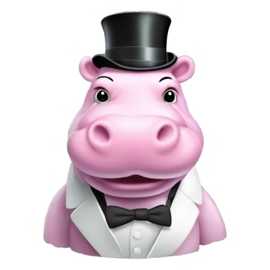 fluffy pink hippo monopoly top hat and money floting around it sticker