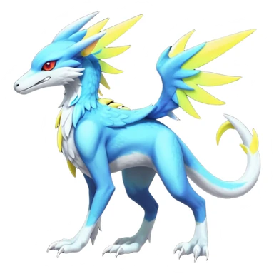 Colorful scaly flurry bioluminescent translucent neon edgy cool dark edgy Latias-Sergal-Vernid-Lombax-Renamon-Zeraora-Bastet-Fakémon-hybrid-fusion-creature, full body sticker