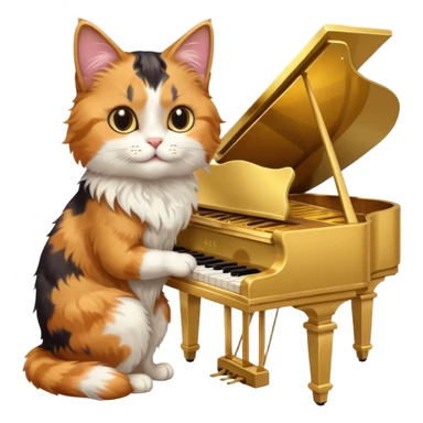 calico cat play gold piano, portrait sticker