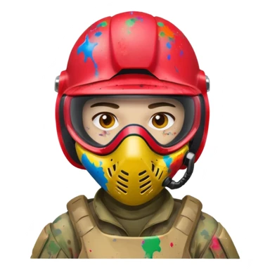 paintball player face shot with lots of colors messy red helmet sticker