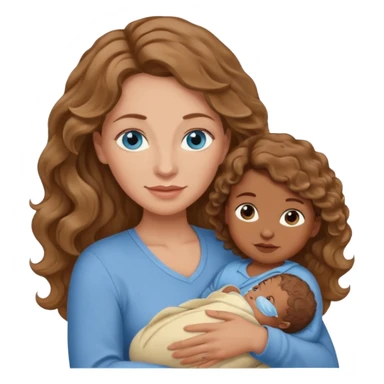 Light brown Caucasian wavy haired mom and blue eyeswith and brown skinned newborn baby sticker