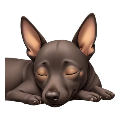 Meme-Worthy Cute Sleeping Xoloitzcuintle dog Portrait Emoji, Head resting peacefully with a contented smile, showcasing a sleek, muscular build with smooth, hairless ebony skin and gently relaxed wrinkles, eyes shut in a serene nap, Simplified yet hilariously adorable features, highly detailed, glowing with a soft, drowsy light, high shine, relaxed and utterly lovable, stylized with an air of playful laziness, bright and heartwarming, soft glowing outline, capturing the essence of a comically sleepy guardian, so meme-worthy it feels like it could instantly become the next viral sensation of adorable slumber! sticker