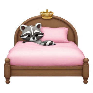 princess style bed with sleeping cute racoon wearing pink bow on head in it sticker