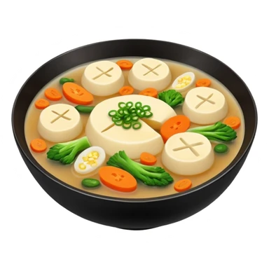 A black bowl filled with soft, uneven pieces of dough floating in a clear Korean broth, with sliced vegetables on top sticker