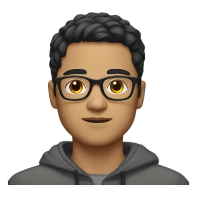Young man with black hair and round grey glasses, brown eyes sticker