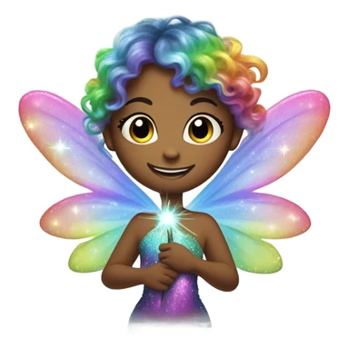 Rainbow realistic fairy with wings and pixie dust holding a wand and and tooth sticker