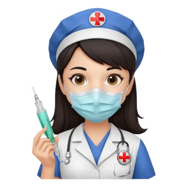ی دختر با روپوش پرستاری و ماسک موی مشکی و امپول ب دست sticker