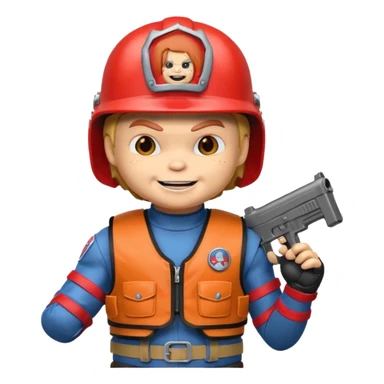 Chucky con casco y chaleco antibalas sticker