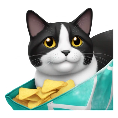 tuxedo cat eating a bag of chips sticker