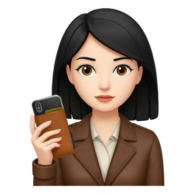 Mujer con cel y cartera  con el pelo negro y color de piel mas blanquita sticker