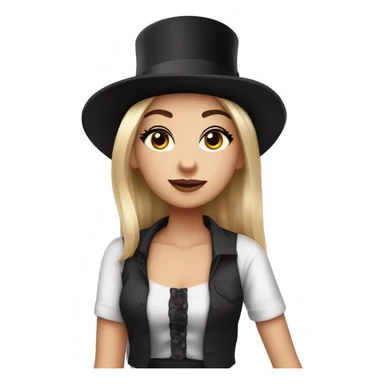 A girl with make up wearing ￼ a crop top shirt with ￼a top hat sticker