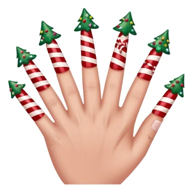 Create a nail design that is red, aesthetically pleasing, Christmas-themed, and girly. There are five fingers. sticker