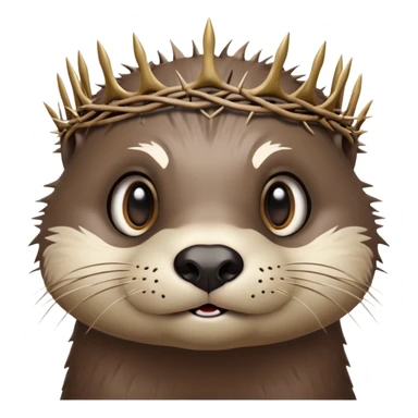 really cute confused otter face with simple thorny stem wrapped horizontally around its forehead like Jesus Christ's Crown of thorns, no crown shape on top, just thin spiky branches circling the forehead, very cartoony and expressive face, big eyes sticker