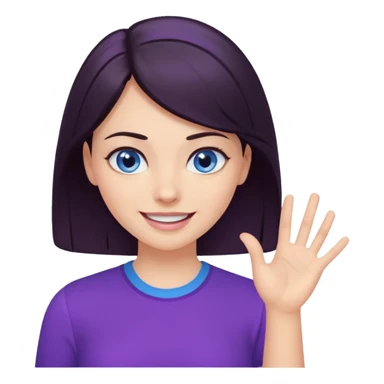 Grinning dark hair woman with blue eyes, wearing purple shirt - explaining something with her hand

 sticker