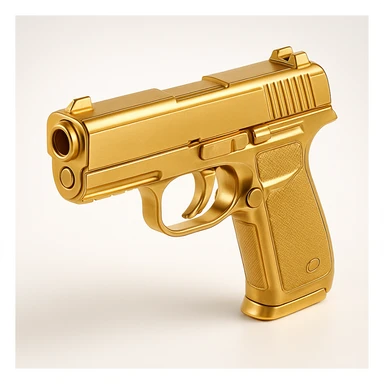 a golden gun, simple and sleek, in gold objects style sticker