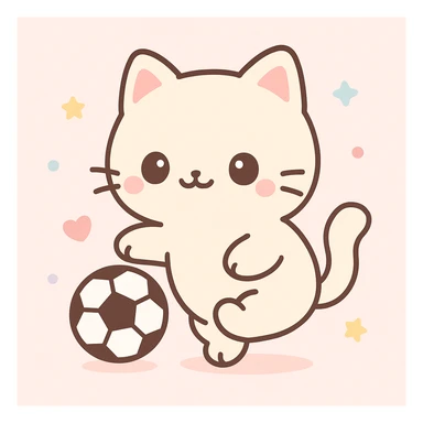 cat playing soccer, kawaii cute style sticker