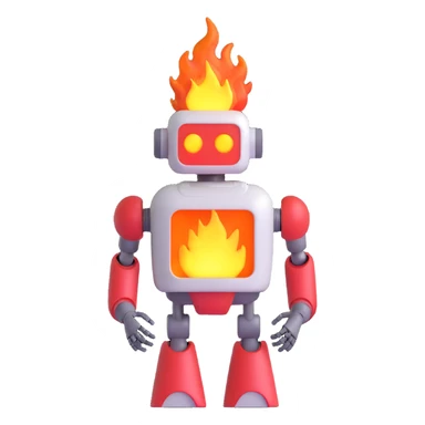 robot with its head on fire sticker
