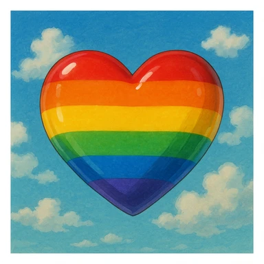rainbow pride heart, ghibli style, no text, glossy look sticker