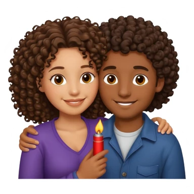 cuddling couple, male with lighter skin , deep brownskin girl with curly hair sticker