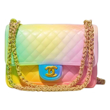 Front facing Cuba collection Chanel boy bag with Rainbow diagonal ombré with pastel pink, yellow and blue sticker