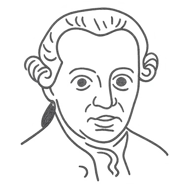 a hand drawn black outline portrait of Immanuel Kant with similar size eyes based a famous painting of him sticker
