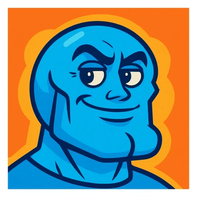 blue emoji with a prominent jawline sticker