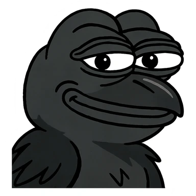 a mischievous crow in Pepe the Frog style, playful expression, meme aesthetic sticker