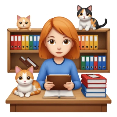 girl cat desk files sticker