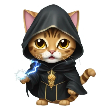 Bengal cat dressed as emperor palpatine unlimited power scene with lightning bolts coming out of its paws sticker