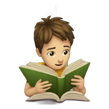 a boy trying to read a book but he is said sticker
