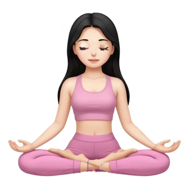 Brunette, Long and black hair, white skinne, light pink closets, crop top dressing, closed eye girl in make yoga sticker